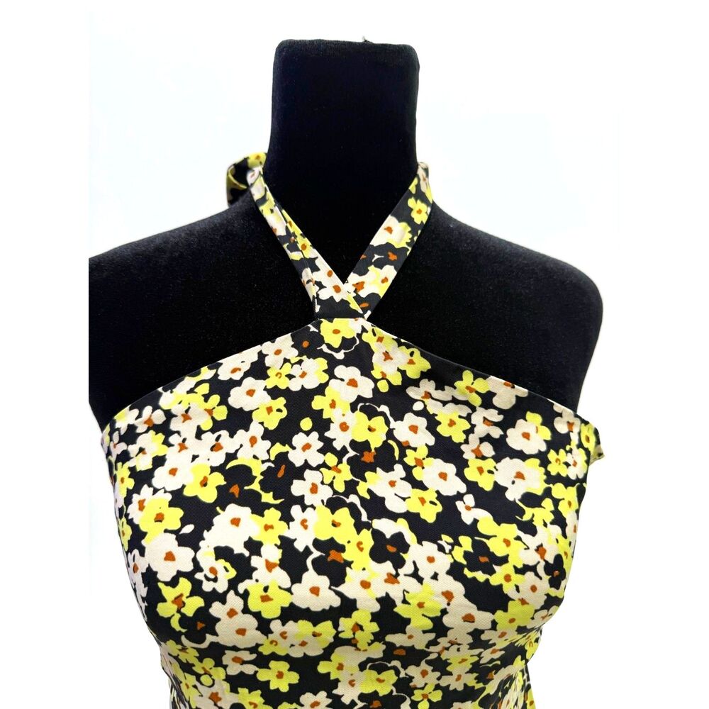 & Other Stories neon yellow black and white floral halter midi dress - Picture 3 of 7